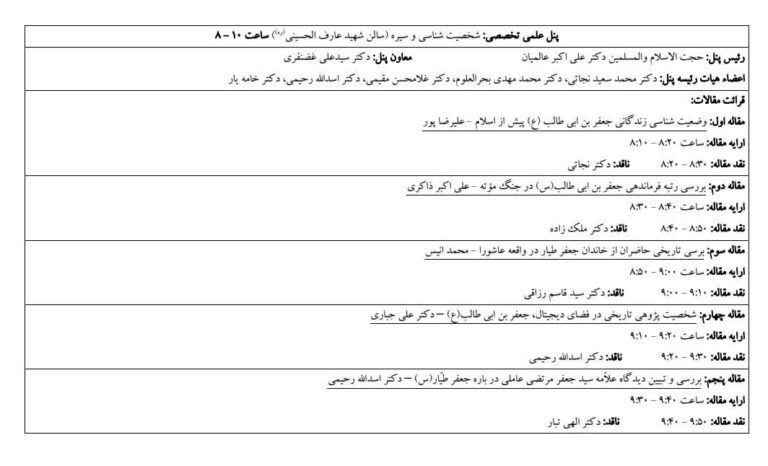 سخن تاریخ و پنل‌های تخصصی «همایش بین المللی حضرت جعفر بن ابی طالب "ذوالجناحين"سلام الله علیه»